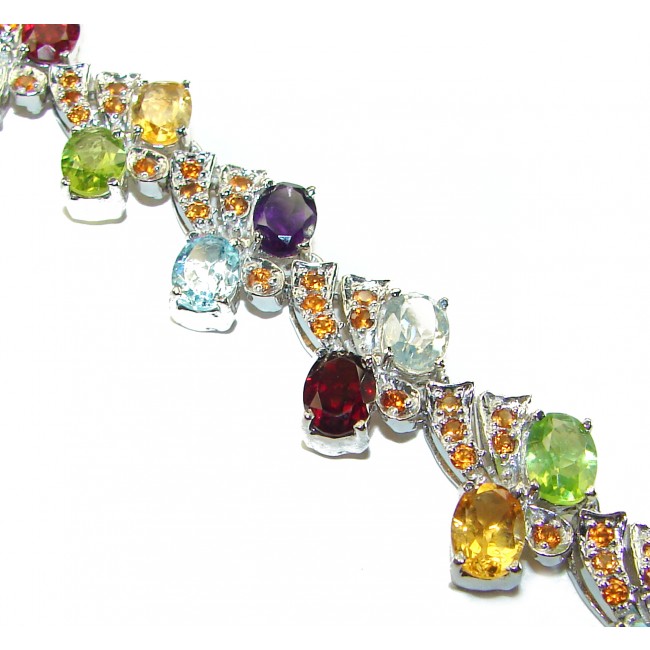 One of the kind 48.5 carat genuine Multigem Rhodium over .925 Sterling Silver Bracelet