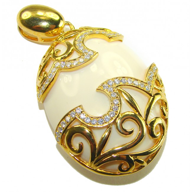Rare finding! Perfect quality White Jade 14K Gold over .925 Sterling Silver handmade Pendant