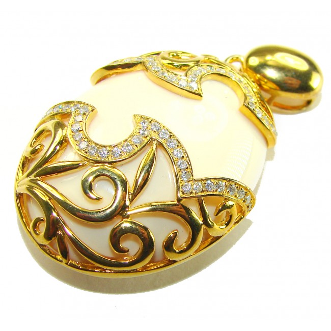 Rare finding! Perfect quality White Jade 14K Gold over .925 Sterling Silver handmade Pendant