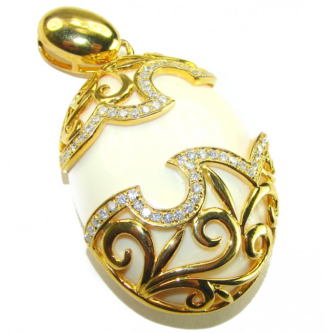 Rare finding! Perfect quality White Jade 14K Gold over .925 Sterling Silver handmade Pendant