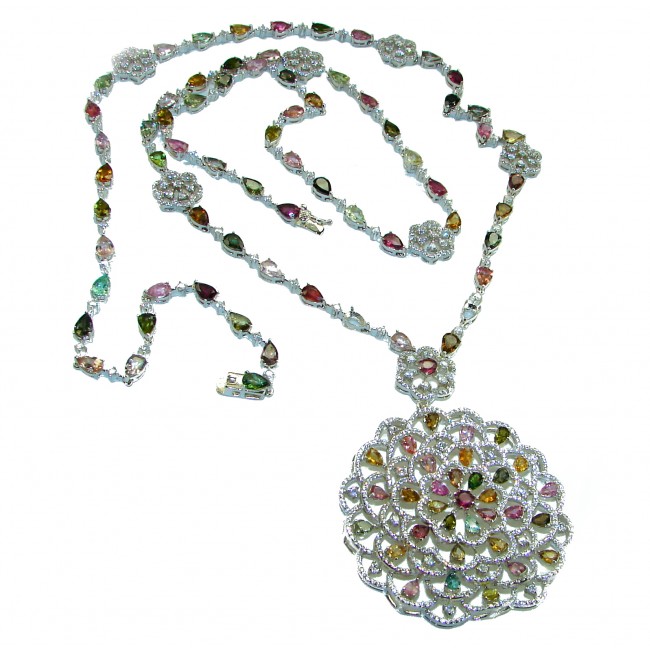 Genevieve 109.5 carat genuine Brazilian Watermelon Tourmaline .925 Sterling Silver handcrafted Statement necklace; 36 inches long