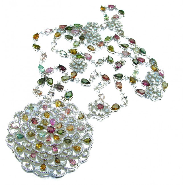 Genevieve 109.5 carat genuine Brazilian Watermelon Tourmaline .925 Sterling Silver handcrafted Statement necklace; 36 inches long