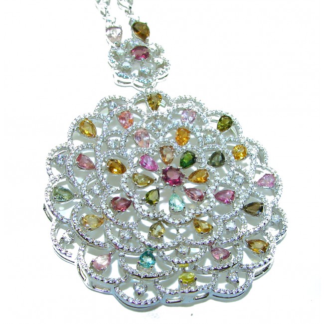 Genevieve 109.5 carat genuine Brazilian Watermelon Tourmaline .925 Sterling Silver handcrafted Statement necklace; 36 inches long