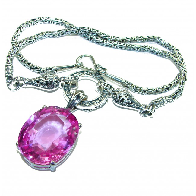 SPECTACULAR- Outstanding quality - 27.5 carat Pink Sapphire .925 Sterling Silver handcrafted Statement necklace