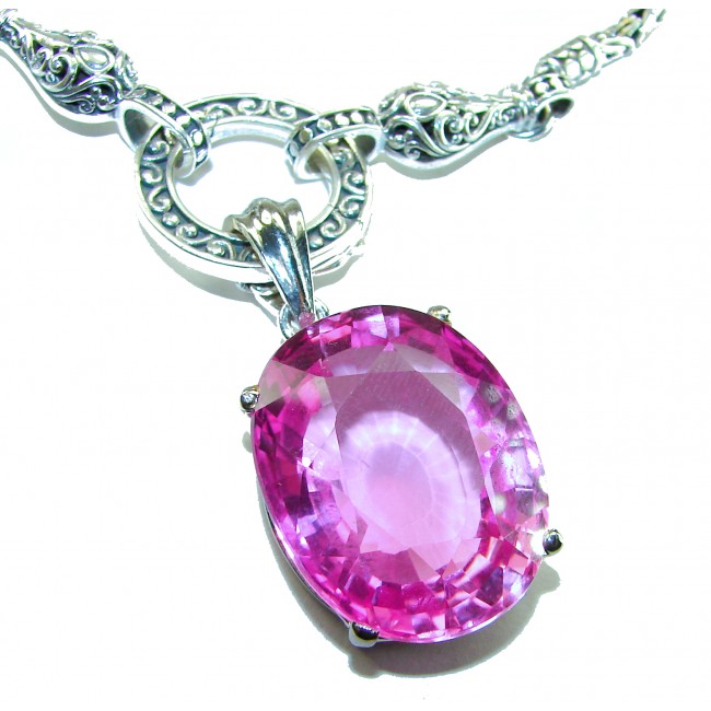 SPECTACULAR- Outstanding quality - 27.5 carat Pink Sapphire .925 Sterling Silver handcrafted Statement necklace