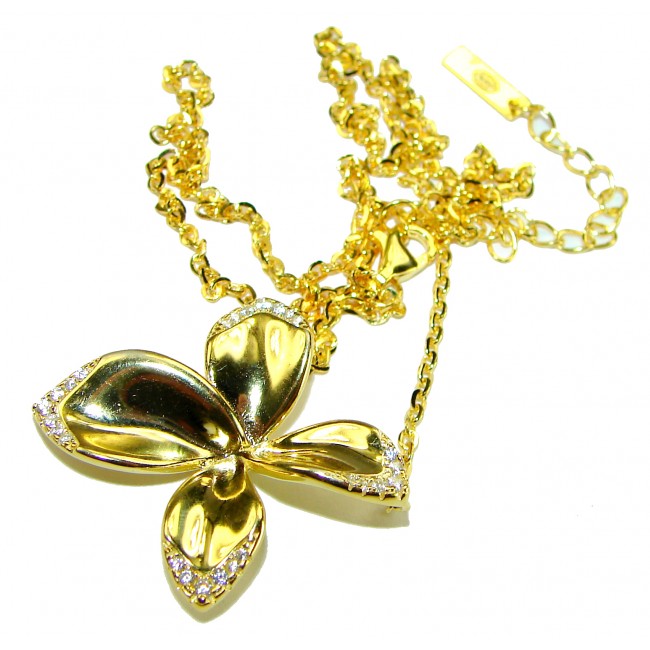 Lotus flower White Topaz highly polished 18K Gold over .925 Sterling Silver Italy made necklace - photo 3