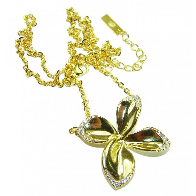 Lotus flower White Topaz highly polished 18K Gold over .925 Sterling Silver Italy made necklace - photo 2