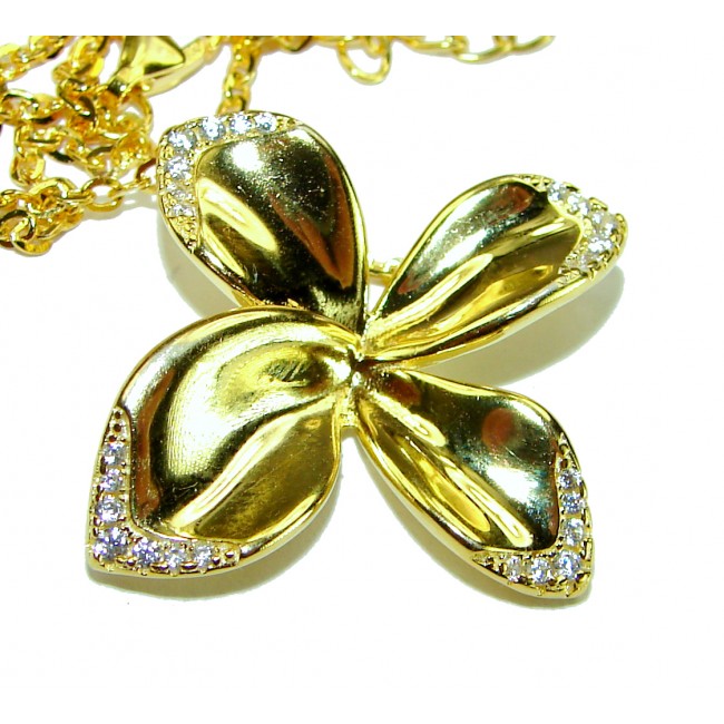 Lotus flower White Topaz highly polished 18K Gold over .925 Sterling Silver Italy made necklace - photo 1