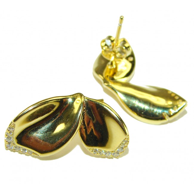 Lotus flower White Topaz highly polished 18K Gold over .925 Sterling Silver Italy made Earrings