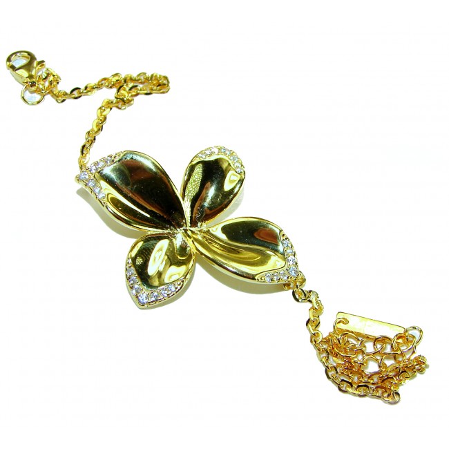 Lotus flower White Topaz highly polished 18K Gold over .925 Sterling Silver Italy made bracelet