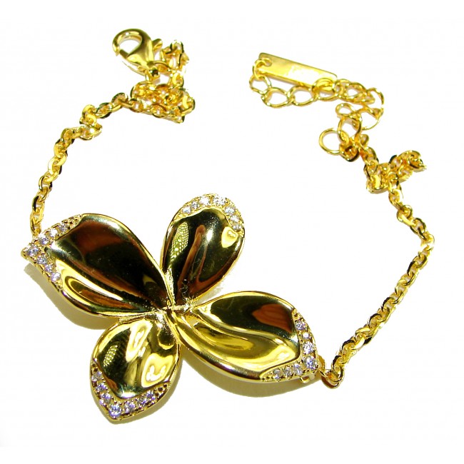 Lotus flower White Topaz highly polished 18K Gold over .925 Sterling Silver Italy made bracelet