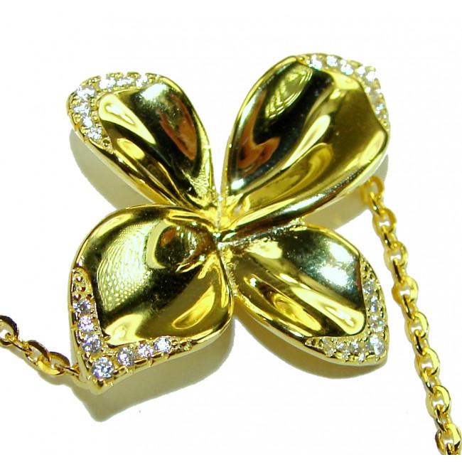 Lotus flower White Topaz highly polished 18K Gold over .925 Sterling Silver Italy made bracelet