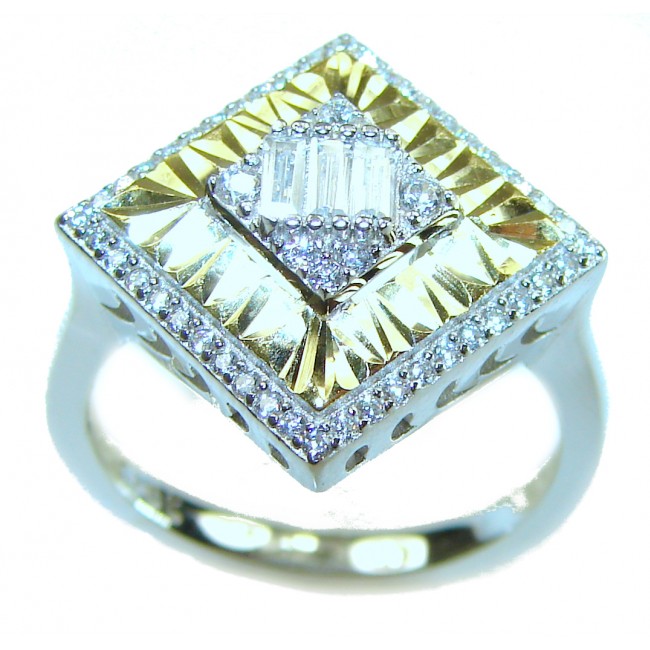 Art Deco 15.2 carat White Topaz 2 tones .925 Silver handcrafted Cocktail Ring s. 8 - Art Deco ring, top view, with white topaz and two-tone .925 silver design.