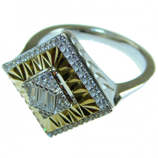 Art Deco 15.2 carat White Topaz 2 tones .925 Silver handcrafted Cocktail Ring s. 8 - Art Deco ring, top view, white topaz, two-tone, silver setting.
