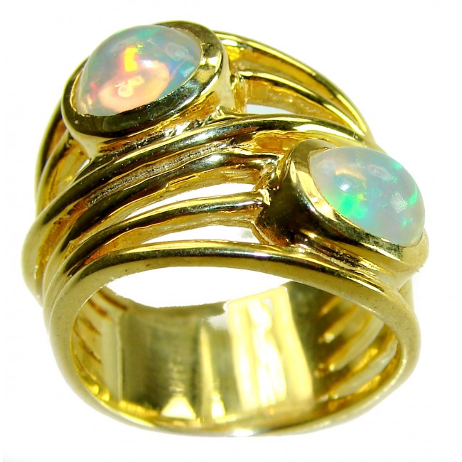 Golden Galaxy Genuine 7.8 carat Ethiopian Opal 14K White Gold over .925 Sterling Silver handmade Ring size 8