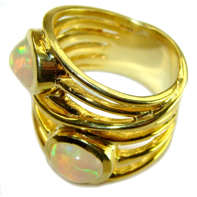 Golden Galaxy Genuine 7.8 carat Ethiopian Opal 14K White Gold over .925 Sterling Silver handmade Ring size 8