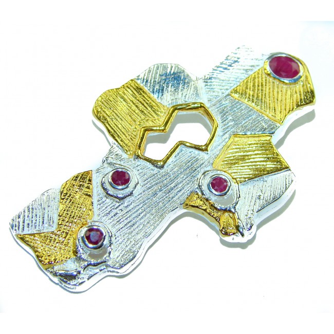 Holy Cross 1.2 carat Ruby 14K Gold over .925 Sterling Silver Pendant - Holy Cross jewelry top view with 1.2 carat ruby and gold accents