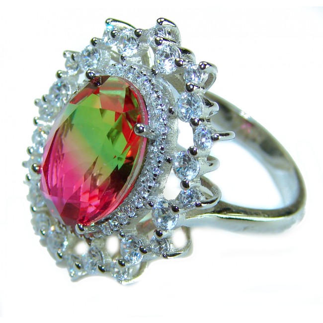 Magnificent 11.2 carat oval cut Pink Tourmaline .925 Silver handcrafted Cocktail Ring s. 8 1/4