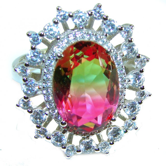 Magnificent 11.2 carat oval cut Pink Tourmaline .925 Silver handcrafted Cocktail Ring s. 8 1/4
