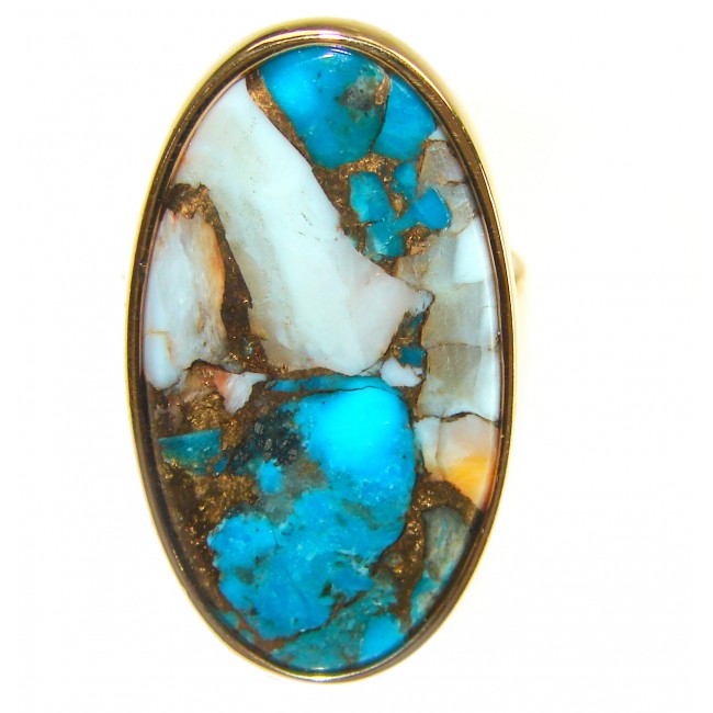 Rare 26.5 carat Oyster Turquoise 18K Gold over .925 Sterling Silver handcrafted Large ring; s. 8 adjustable