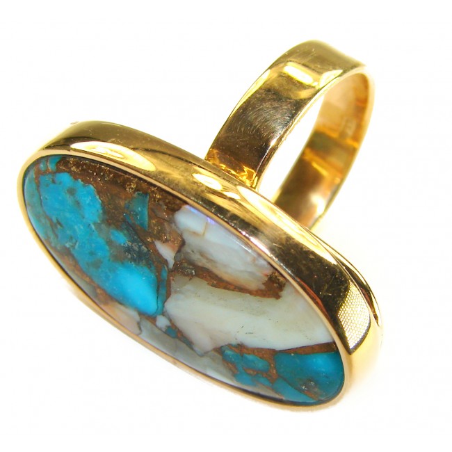 Rare 26.5 carat Oyster Turquoise 18K Gold over .925 Sterling Silver handcrafted Large ring; s. 8 adjustable