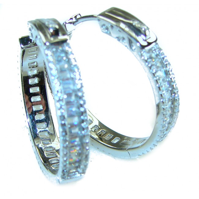 Allure Natural 8.2 carat White Topaz .925 Sterling Silver handcrafted hoop earrings - photo 3