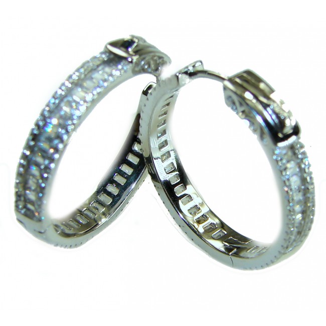 Allure Natural 8.2 carat White Topaz .925 Sterling Silver handcrafted hoop earrings - photo 2