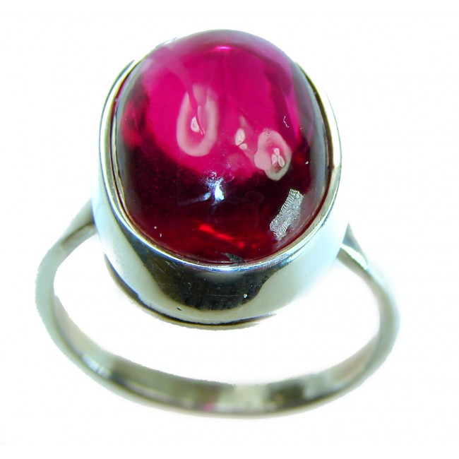 Bella Rosa Genuine 10.5 CARAT Star Ruby .925 Sterling Silver Large Statement Ring size 8 1/4 - Close-up of Bella Rosa 10.5 carat star ruby in .925 sterling silver ring