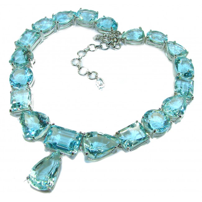 Julia authentic 198.5 carat Aquamarine from Mozambique .925 Sterling Silver handcrafted necklace