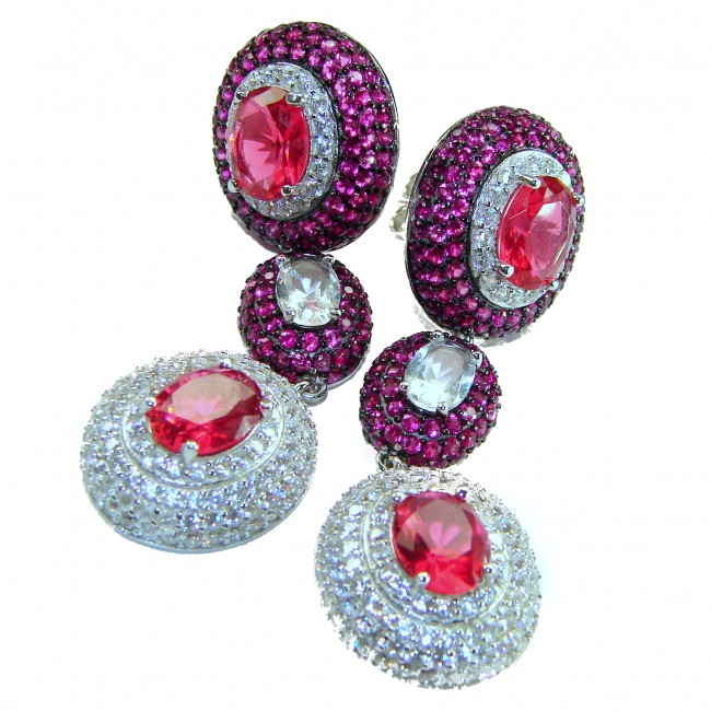 Luxurious authentic 8.2 carat Brazilian Pink Tourmaline .925 Sterling Silver handcrafted earrings