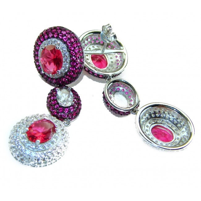 Luxurious authentic 8.2 carat Brazilian Pink Tourmaline .925 Sterling Silver handcrafted earrings