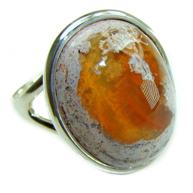 Orange Galaxy best quality 26.4 carat Mexican Opal .925 Sterling Silver handmade ring 9