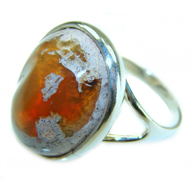 Orange Galaxy best quality 26.4 carat Mexican Opal .925 Sterling Silver handmade ring 9