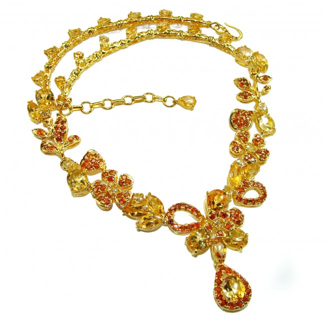 Victoria Authentic 208.5 carat Citrine Ruby .925 Sterling Silver brilliantly dipped in real 18K Gold handcrafted Large Statement necklace