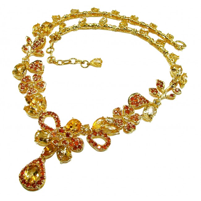 Victoria Authentic 208.5 carat Citrine Ruby .925 Sterling Silver brilliantly dipped in real 18K Gold handcrafted Large Statement necklace