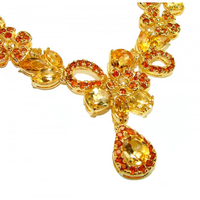 Victoria Authentic 208.5 carat Citrine Ruby .925 Sterling Silver brilliantly dipped in real 18K Gold handcrafted Large Statement necklace
