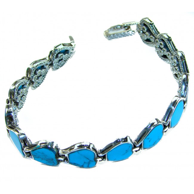 Fantastic inlay Turquoise Marcasite .925 Silver handmade double-sided Bracelet