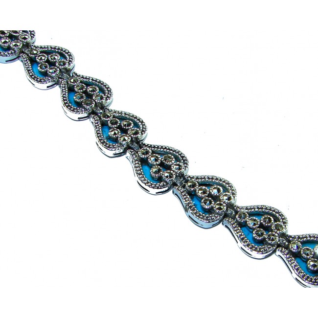 Fantastic inlay Turquoise Marcasite .925 Silver handmade double-sided Bracelet