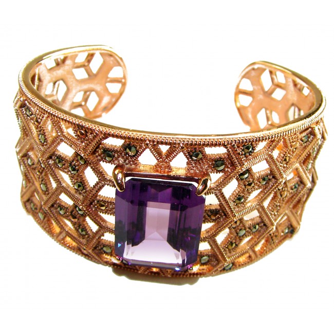 Vintage Treasure 18.5 carat Genuine Amethyst .925 Sterling Silver dipped in Rose Gold handcrafted Bracelet / Cuff