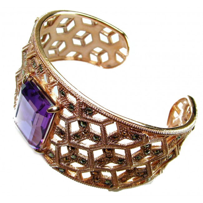 Vintage Treasure 18.5 carat Genuine Amethyst .925 Sterling Silver dipped in Rose Gold handcrafted Bracelet / Cuff
