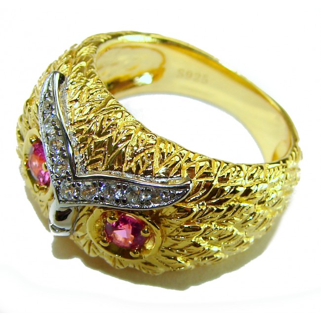 Owl Garnet Eyes .925 Sterling Silver dipped in real Gold handmade Ring size 7 1/4