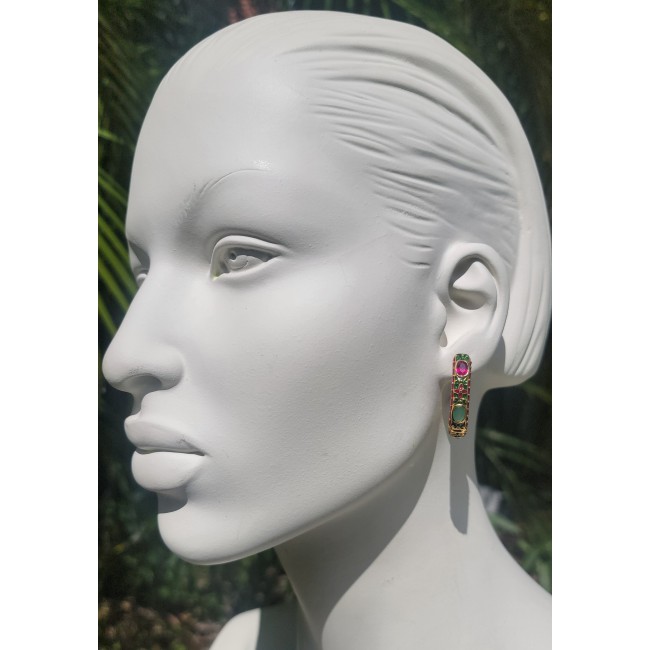 Giovanna - Genuine 12.5 CARAT Ruby Emerald enamel 18K Gold over .925 Sterling Silver Statement earrings