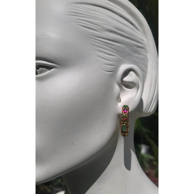 Giovanna - Genuine 12.5 CARAT Ruby Emerald enamel 18K Gold over .925 Sterling Silver Statement earrings