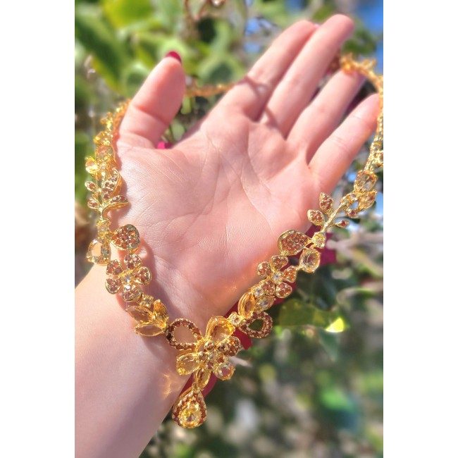 Victoria Authentic 208.5 carat Citrine Ruby .925 Sterling Silver brilliantly dipped in real 18K Gold handcrafted Large Statement necklace