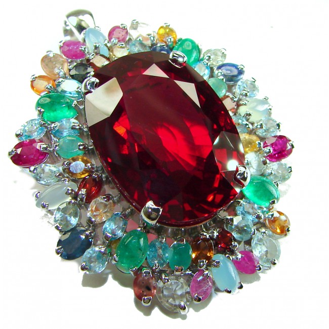 Abundant Blessings - Precious - Genuine 44.5 carat Ruby RHODIUM over .925 Sterling Silver handmade Pendant and Brooch