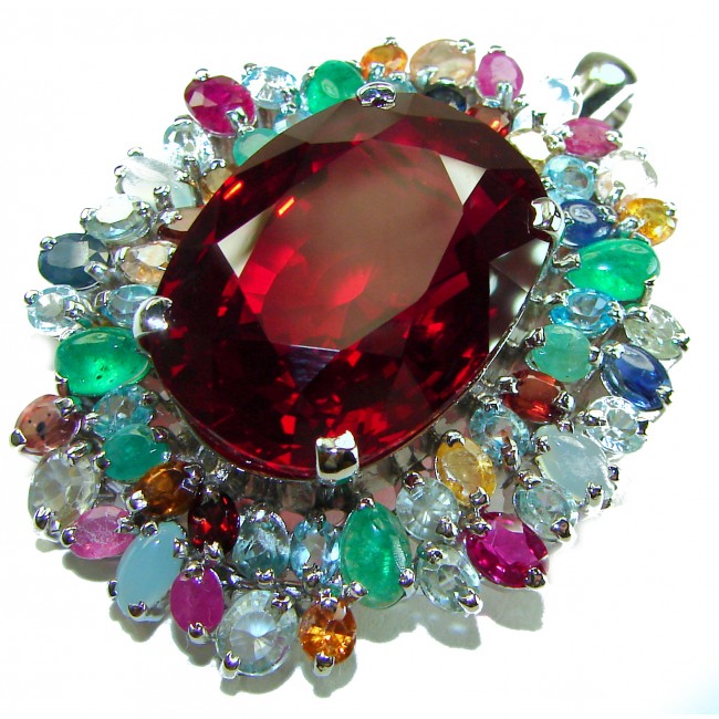 Abundant Blessings - Precious - Genuine 44.5 carat Ruby RHODIUM over .925 Sterling Silver handmade Pendant and Brooch