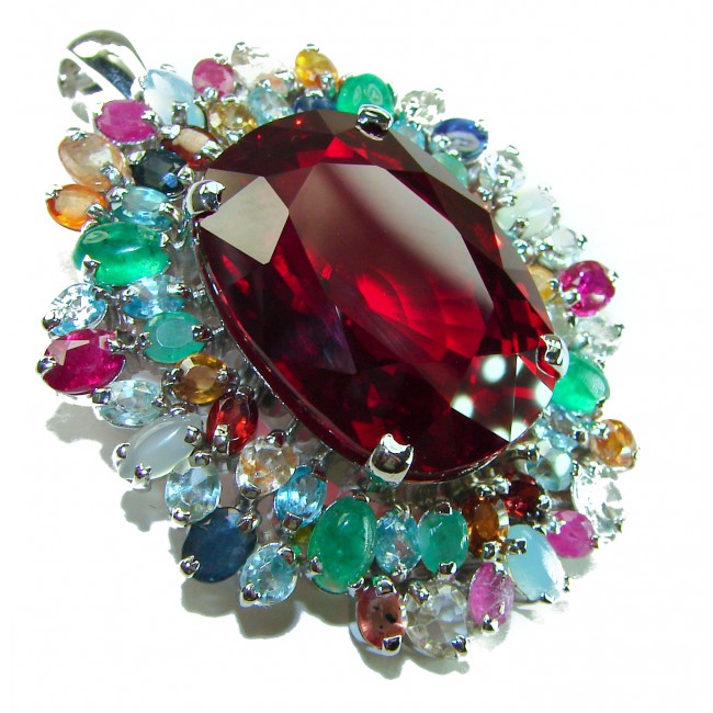 Abundant Blessings - Precious - Genuine 44.5 carat Ruby RHODIUM over .925 Sterling Silver handmade Pendant and Brooch