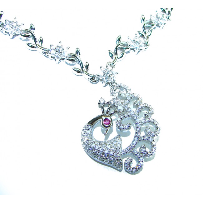 Graceful Swan shimmering White Topaz .925 Sterling Silver handcrafted necklace - photo 1