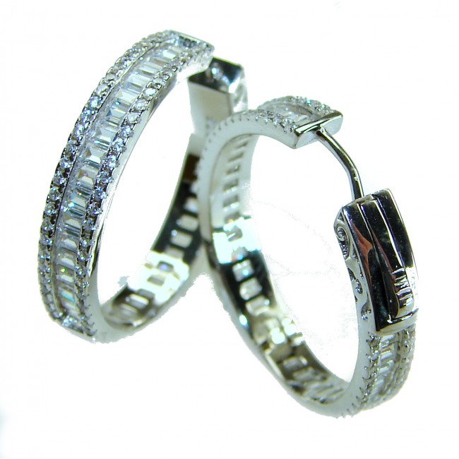 Allure Natural 8.2 carat White Topaz .925 Sterling Silver handcrafted hoop earrings - photo 3