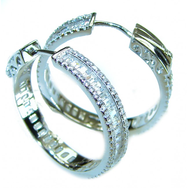 Allure Natural 8.2 carat White Topaz .925 Sterling Silver handcrafted hoop earrings - photo 2